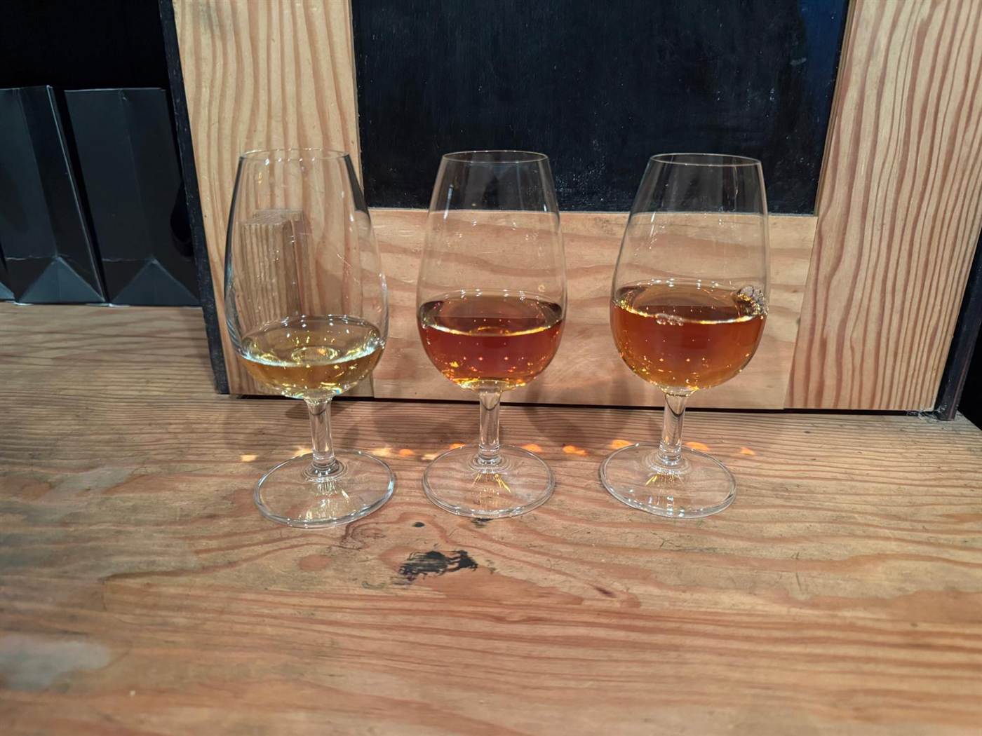 Three drams: bourbon, red wine, sherry