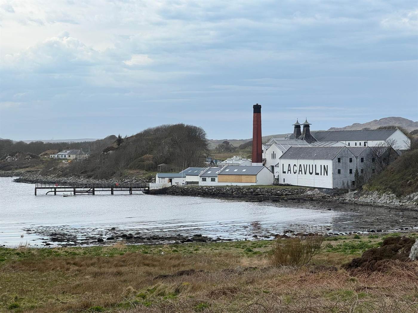 Lagavulin from afar, the sign under repair
